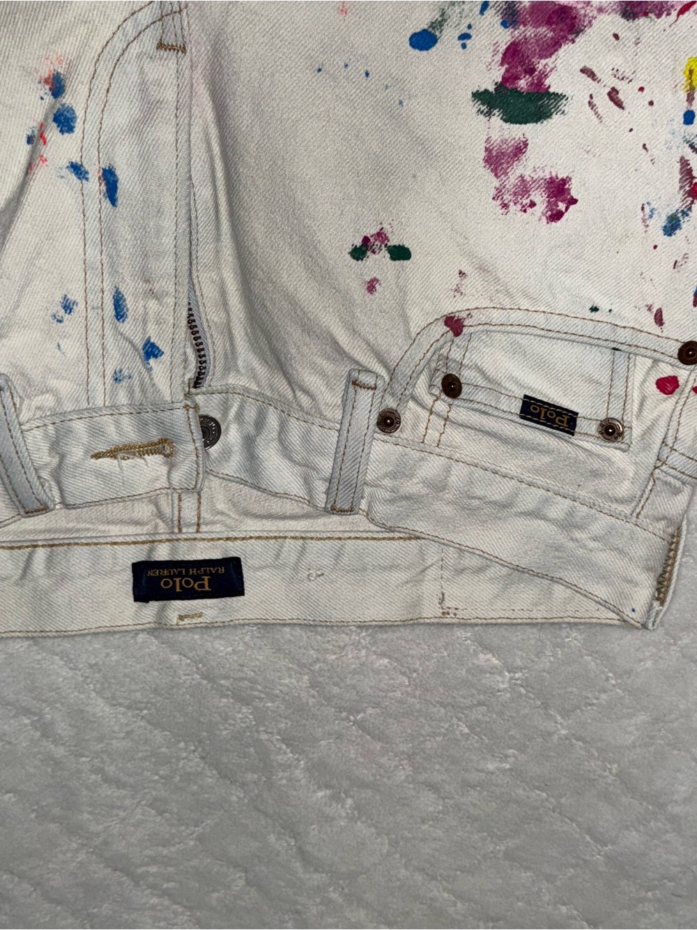 Polo by Ralph Lauren White Straight-Leg Jeans with Multicolor Paint Splatter - Picture 2 of 6